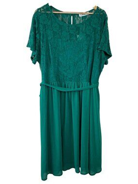 Nemidor NEW Midi Dress Emerald Green Plus Size 22 Lace Feminine Belted Stretchy
